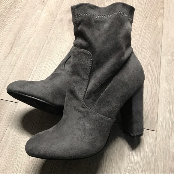 NEW Grey Faux Suede Sock Booties - Picture 1 of 4
